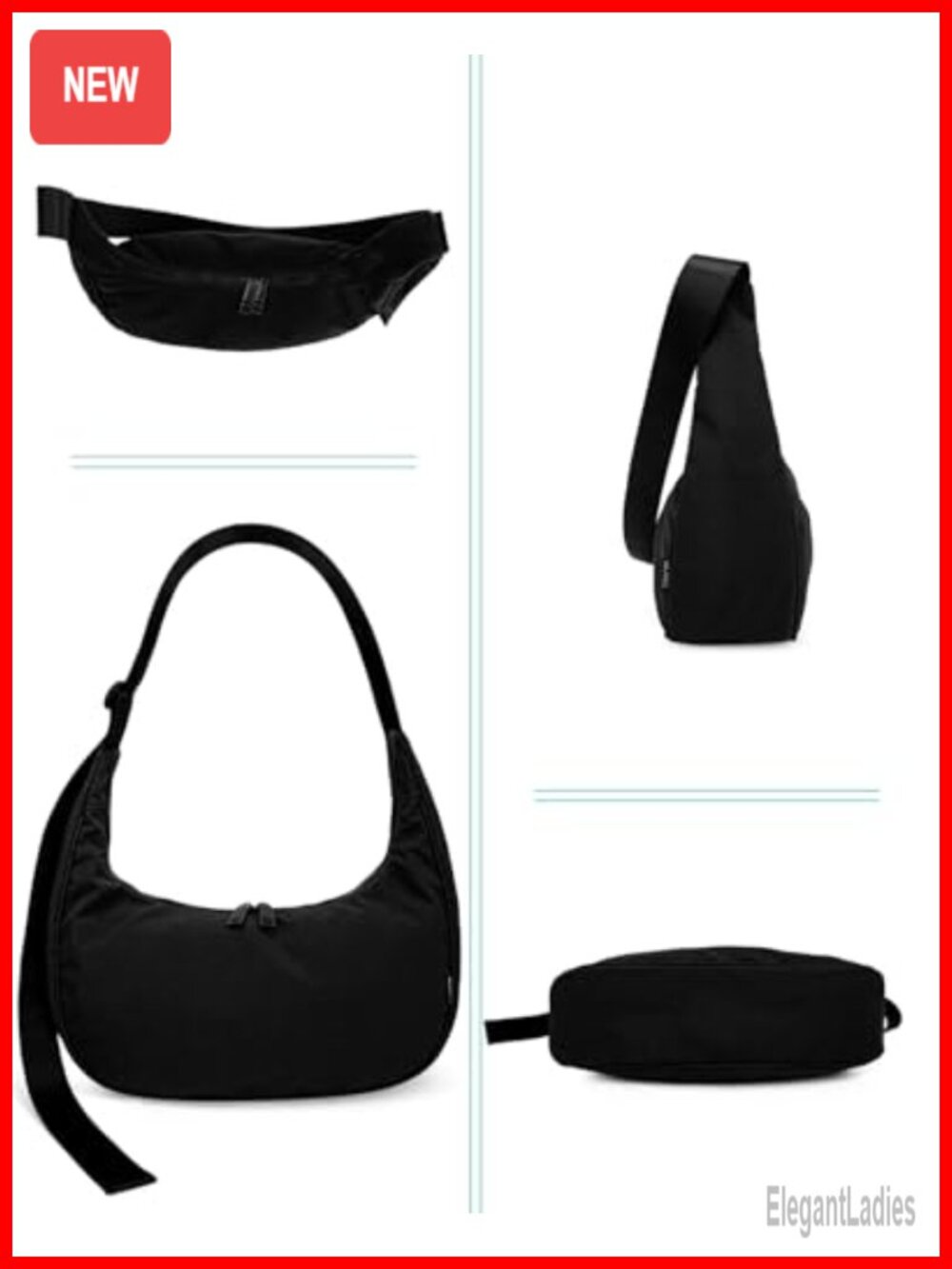 Medium Nylon Crossbody Crescent Hobo Bag with Adjustable Strap & Inner Pockets - Picture 2 of 6